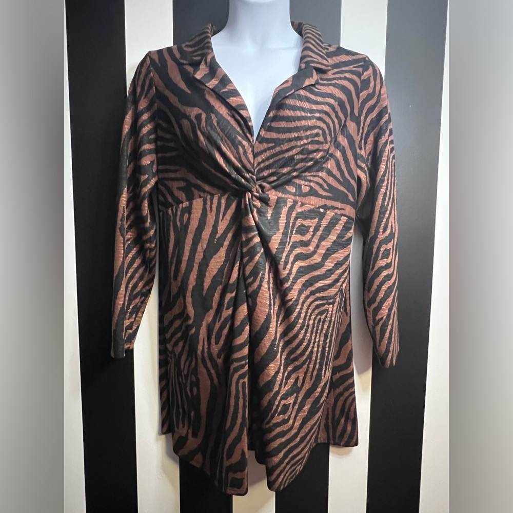 ASOS Brown and Black Animal Print Pull-Over Collar Mod Mini Dress; Size 16 US